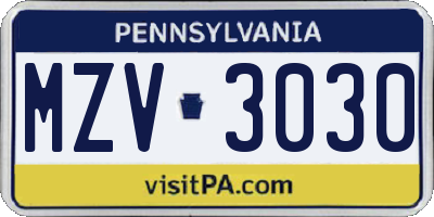 PA license plate MZV3030