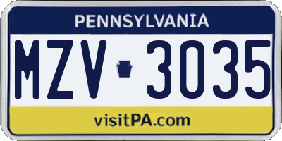 PA license plate MZV3035