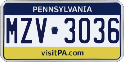 PA license plate MZV3036