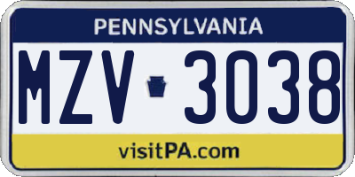 PA license plate MZV3038