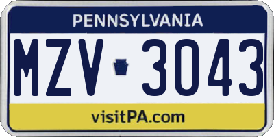 PA license plate MZV3043