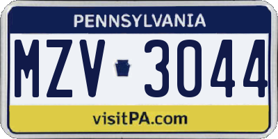 PA license plate MZV3044