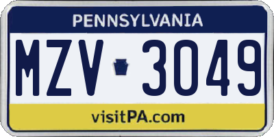 PA license plate MZV3049