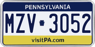 PA license plate MZV3052