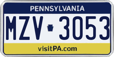 PA license plate MZV3053