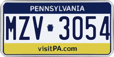 PA license plate MZV3054