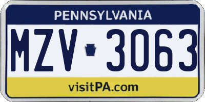 PA license plate MZV3063