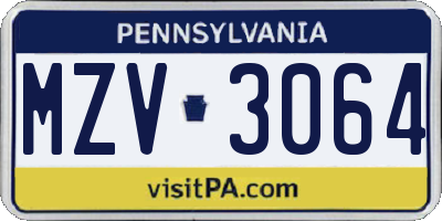 PA license plate MZV3064