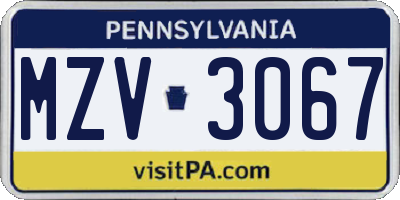 PA license plate MZV3067