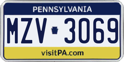 PA license plate MZV3069