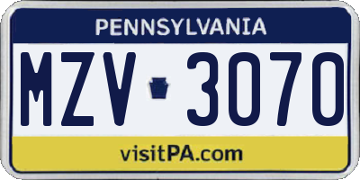 PA license plate MZV3070