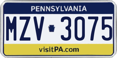 PA license plate MZV3075