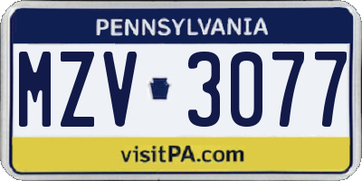PA license plate MZV3077