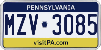 PA license plate MZV3085