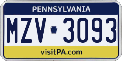 PA license plate MZV3093