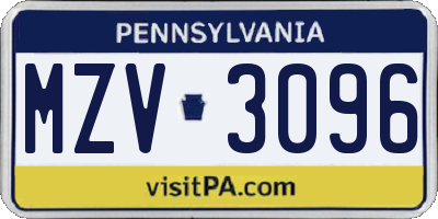 PA license plate MZV3096