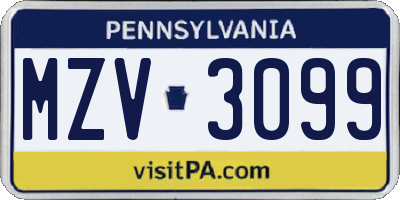 PA license plate MZV3099