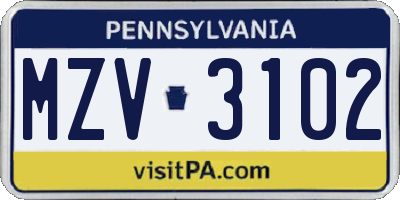 PA license plate MZV3102