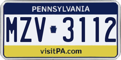PA license plate MZV3112