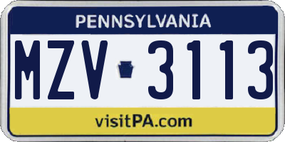 PA license plate MZV3113