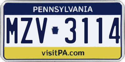 PA license plate MZV3114