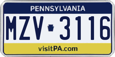 PA license plate MZV3116