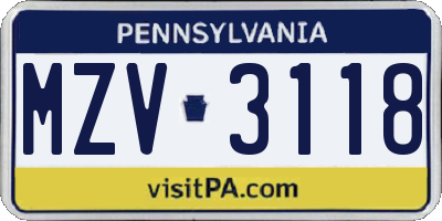 PA license plate MZV3118