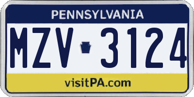 PA license plate MZV3124