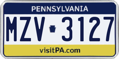 PA license plate MZV3127