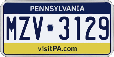 PA license plate MZV3129