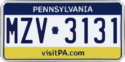 PA license plate MZV3131