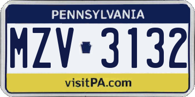 PA license plate MZV3132
