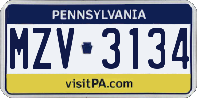 PA license plate MZV3134