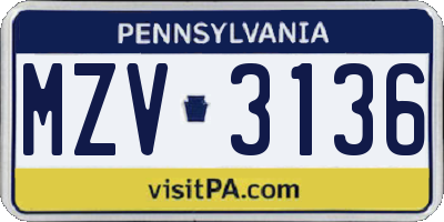 PA license plate MZV3136