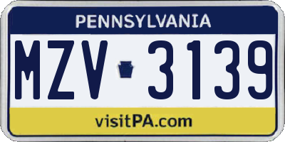 PA license plate MZV3139