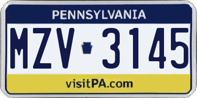 PA license plate MZV3145