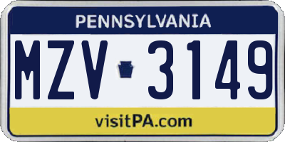 PA license plate MZV3149