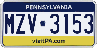 PA license plate MZV3153
