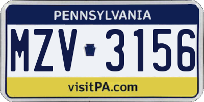 PA license plate MZV3156