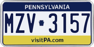 PA license plate MZV3157