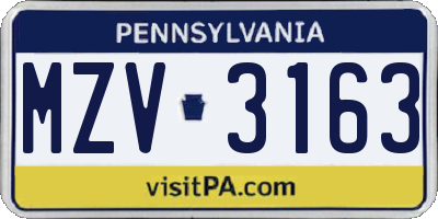 PA license plate MZV3163