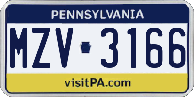 PA license plate MZV3166