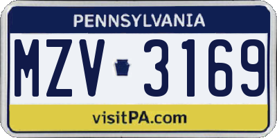 PA license plate MZV3169
