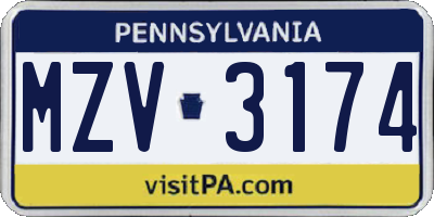 PA license plate MZV3174