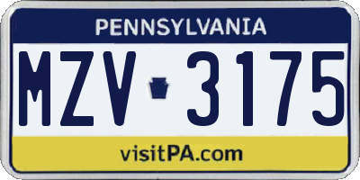 PA license plate MZV3175