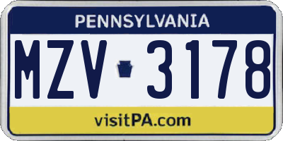 PA license plate MZV3178