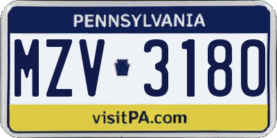 PA license plate MZV3180