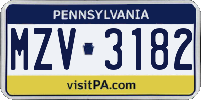 PA license plate MZV3182