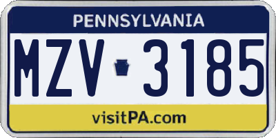 PA license plate MZV3185