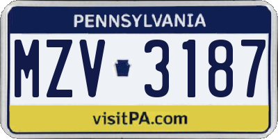 PA license plate MZV3187